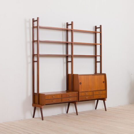 21065-teak free standing 2 bay wall unit, Norwegian shelving system from 1960s-6 teak free standing bay wall unit Norwegian shelving system from s scaled