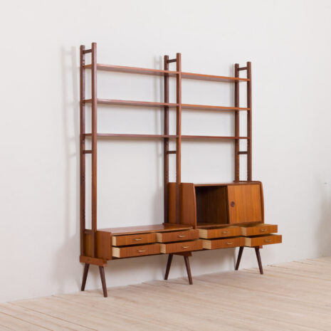 21065-teak free standing 2 bay wall unit, Norwegian shelving system from 1960s-7 teak free standing bay wall unit Norwegian shelving system from s scaled