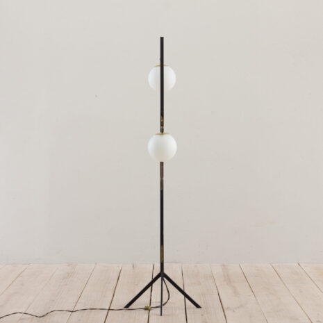21087 Italian geometric floor lamp attr. to Stilnovo with 2 white glass shades-3 Italian geometric floor lamp attr