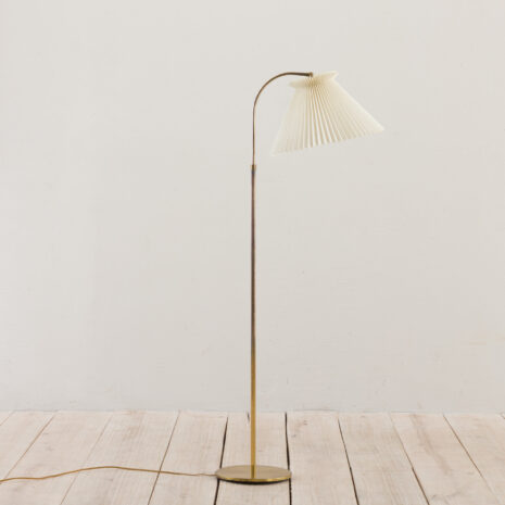 Danish brass floor lamp with Le Klint shade adjustable height  scaled