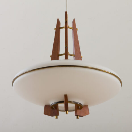 21095 UFO disc glass shade pendant lamp with teak and brass details, Denmark, 1960s-3 UFO disc glass shade pendant lamp with teak and brass details Denmark s scaled