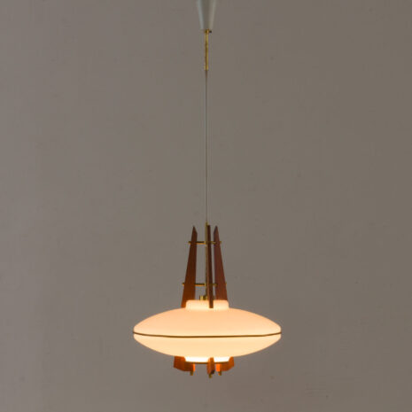 21095 UFO disc glass shade pendant lamp with teak and brass details, Denmark, 1960s-8 UFO disc glass shade pendant lamp with teak and brass details Denmark s scaled
