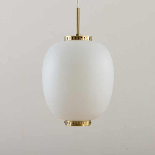 Orrefors Gubi style glass pendant with brass details  scaled