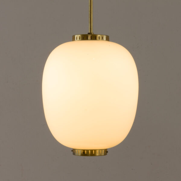 Orrefors Gubi style glass pendant with brass details  scaled