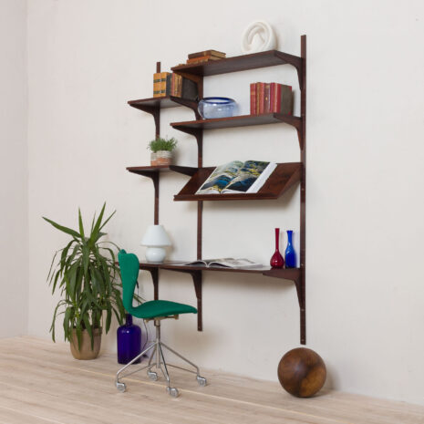 21059 rosewood wall unit with a desk and display shelf, mounted on veneered metal rails-2 rosewood wall unit with a desk and display shelf mounted on veneered metal rails scaled
