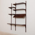 rosewood wall unit with a desk and display shelf mounted on veneered metal rails scaled