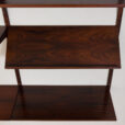 rosewood wall unit with a desk and display shelf mounted on veneered metal rails scaled