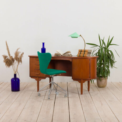 21073 Bullet shape teak Danish desk by H.P. Hansen-1 Bullet shape teak Danish desk by H