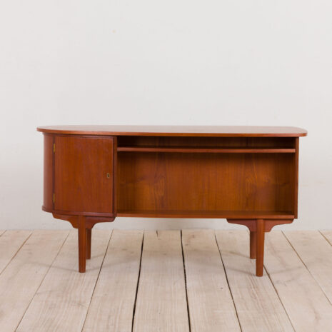 21073 Bullet shape teak Danish desk by H.P. Hansen-10 Bullet shape teak Danish desk by H