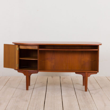 21073 Bullet shape teak Danish desk by H.P. Hansen-11 Bullet shape teak Danish desk by H
