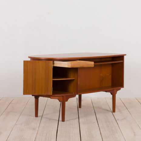 21073 Bullet shape teak Danish desk by H.P. Hansen-12 Bullet shape teak Danish desk by H