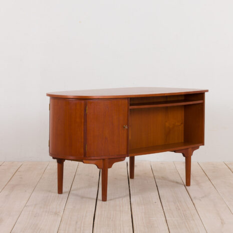 21073 Bullet shape teak Danish desk by H.P. Hansen-13 Bullet shape teak Danish desk by H