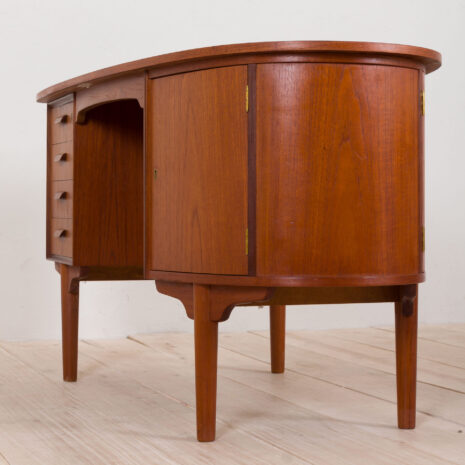 21073 Bullet shape teak Danish desk by H.P. Hansen-16 Bullet shape teak Danish desk by H