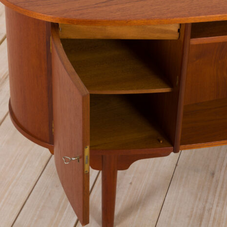 21073 Bullet shape teak Danish desk by H.P. Hansen-18 Bullet shape teak Danish desk by H