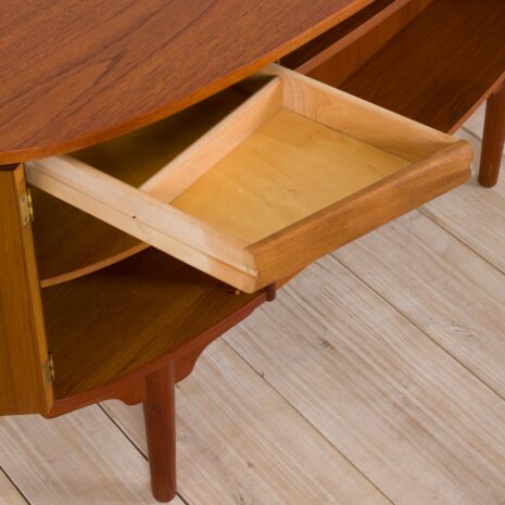 21073 Bullet shape teak Danish desk by H.P. Hansen-19 Bullet shape teak Danish desk by H