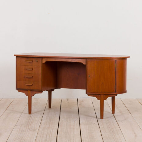 21073 Bullet shape teak Danish desk by H.P. Hansen-3 Bullet shape teak Danish desk by H