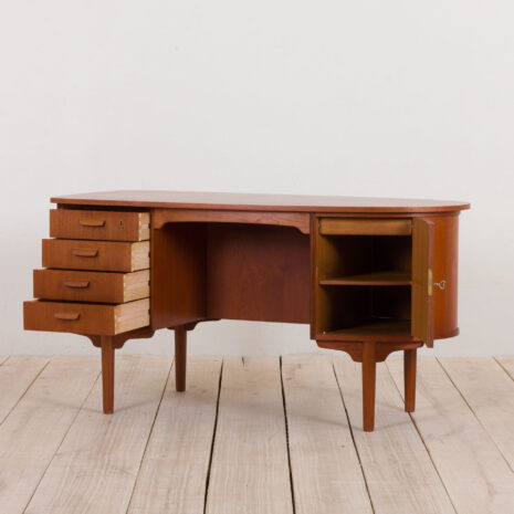 21073 Bullet shape teak Danish desk by H.P. Hansen-4 Bullet shape teak Danish desk by H