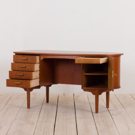 21073 Bullet shape teak Danish desk by H.P. Hansen-5 Bullet shape teak Danish desk by H