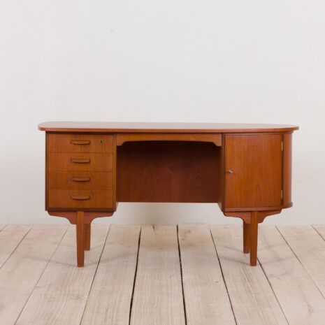 21073 Bullet shape teak Danish desk by H.P. Hansen-6 Bullet shape teak Danish desk by H