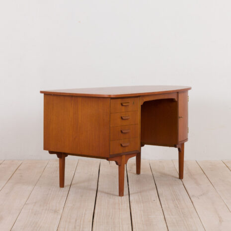 21073 Bullet shape teak Danish desk by H.P. Hansen-7 Bullet shape teak Danish desk by H