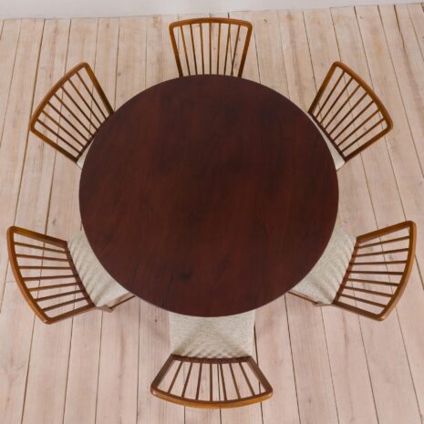2109 Table ronde en palissandre de style Carlo di Carli avec base hexagonale, Italie, années 1960-3 Carlo di Carli style rosewood round table with hexagonal base Italy s scaled