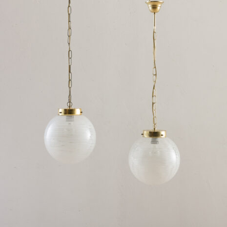 Pair Venini pendant lamps with Murano glass globes shades  scaled