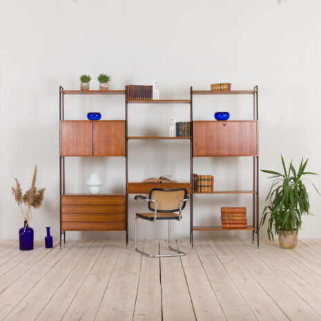 Italian teak wall unit with a desk and bar cabinet secretarie s  scaled