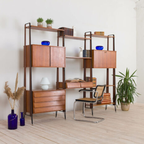 21125 Italian teak wall unit with a desk and bar cabinet-secretarie, 1960s-2 Italian teak wall unit with a desk and bar cabinet secretarie s scaled