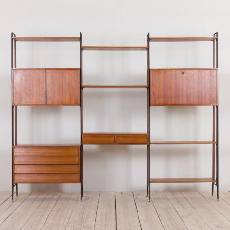 21125 Italian teak wall unit with a desk and bar cabinet-secretarie, 1960s-4 Italian teak wall unit with a desk and bar cabinet secretarie s scaled