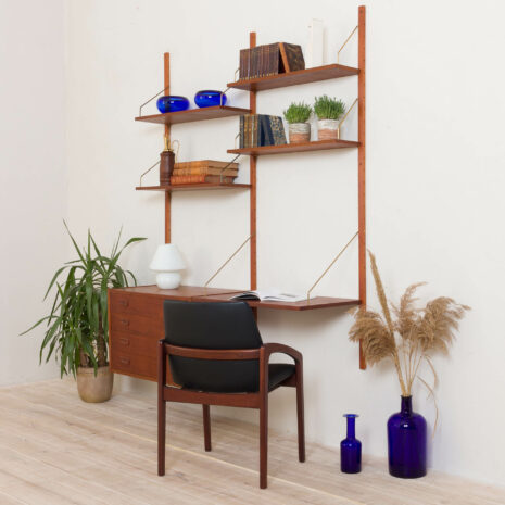 czekamy na kije Danish teak wall unit shelving with desk and chest of drawers in Sorensen Cadovius style  scaled