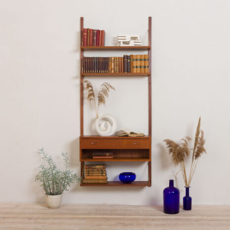 Vintage entry chest teak wall unit with shelves in Cadovius Sorensen style  scaled