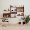 Royal Cadovius teak wall unit with a secretary and glass cabinet and shelves scaled