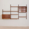 Royal Cadovius teak wall unit with a secretary and glass cabinet and shelves scaled