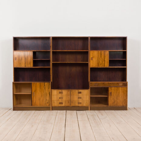 21117 Mid Century Modern storage in Rio Palisander 3 bay wall unit in Rosewood, Denmark, 1960s-6 Mid Century Modern storage in Rio Palisander bay wall unit in Rosewood Denmark s scaled