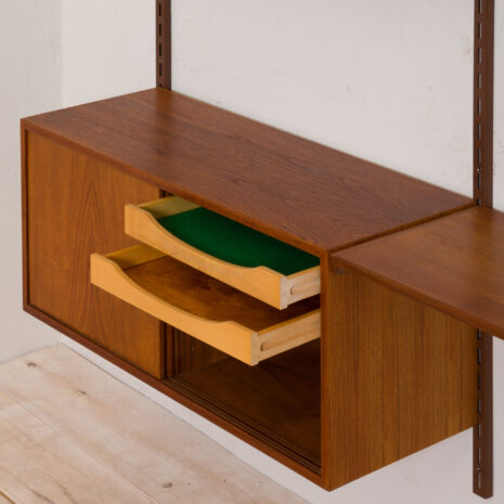 21139 Kai Kristiansen teak wall unit with a desk and two cabinets, 3 bay shelving, Denmark, 1960s-10 Kai Kristiansen teak wall unit with a desk and two cabinets bay shelving Denmark s scaled