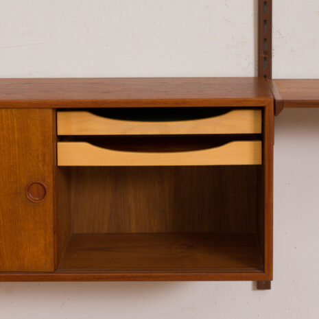 21139 Kai Kristiansen teak wall unit with a desk and two cabinets, 3 bay shelving, Denmark, 1960s-12 Kai Kristiansen teak wall unit with a desk and two cabinets bay shelving Denmark s scaled