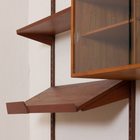 21139 Kai Kristiansen teak wall unit with a desk and two cabinets, 3 bay shelving, Denmark, 1960s-13 Kai Kristiansen teak wall unit with a desk and two cabinets bay shelving Denmark s scaled