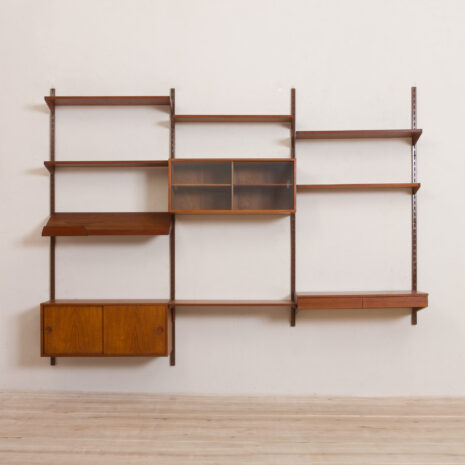 21139 Kai Kristiansen teak wall unit with a desk and two cabinets, 3 bay shelving, Denmark, 1960s-5 Kai Kristiansen teak wall unit with a desk and two cabinets bay shelving Denmark s scaled