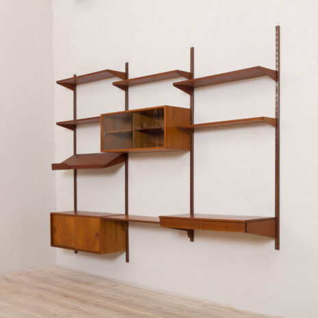 21139 Kai Kristiansen teak wall unit with a desk and two cabinets, 3 bay shelving, Denmark, 1960s-6 Kai Kristiansen teak wall unit with a desk and two cabinets bay shelving Denmark s scaled