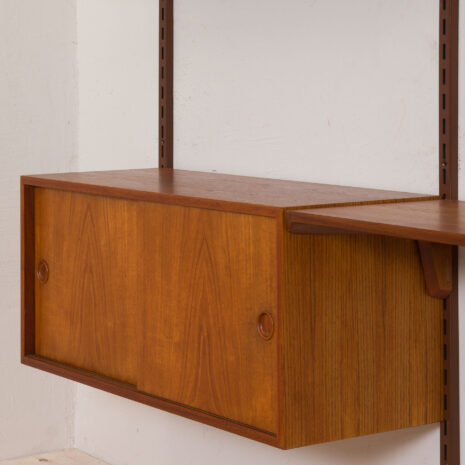 21139 Kai Kristiansen teak wall unit with a desk and two cabinets, 3 bay shelving, Denmark, 1960s-9 Kai Kristiansen teak wall unit with a desk and two cabinets bay shelving Denmark s scaled