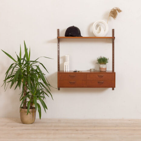 21142 Kai Kristiansen entry chest wall unit in teak, shelving, Denmark, FM Mobler, 1960s, -1 Kai Kristiansen entry chest wall unit in teak shelving Denmark FM Mobler s scaled