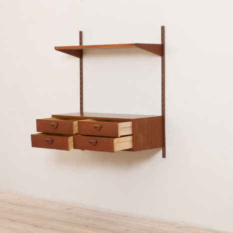 21142 Kai Kristiansen entry chest wall unit in teak, shelving, Denmark, FM Mobler, 1960s, -8 Kai Kristiansen entry chest wall unit in teak shelving Denmark FM Mobler s scaled