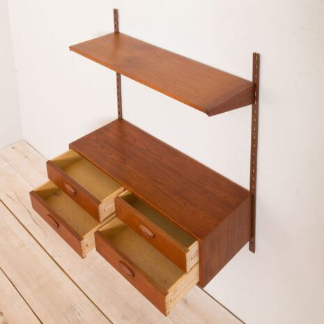 21142 Kai Kristiansen entry chest wall unit in teak, shelving, Denmark, FM Mobler, 1960s, -9 Kai Kristiansen entry chest wall unit in teak shelving Denmark FM Mobler s scaled