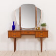 Scandinavian mid century teak vanity with brass handles and adjustable mirror scaled