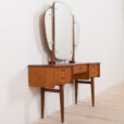Scandinavian mid century teak vanity with brass handles and adjustable mirror scaled