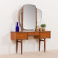Scandinavian mid century teak vanity with brass handles and adjustable mirror scaled