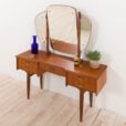 Scandinavian mid century teak vanity with brass handles and adjustable mirror scaled