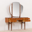 Scandinavian mid century teak vanity with brass handles and adjustable mirror scaled