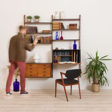 Ergo Wall Unit in teak with  shelves and  cabinets by John Texmon for Blindheim Mobelfabrikk  bay modular shelving s  scaled