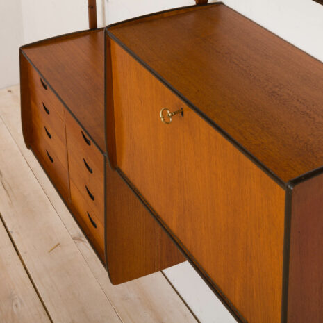 21148 Ergo Wall Unit in teak with 6 shelves and 2 cabinets by John Texmon for Blindheim Møbelfabrikk, 2 bay modular shelving, 1960s-16 Ergo Wall Unit in teak with shelves and cabinets by John Texmon for Blindheim Mobelfabrikk bay modular shelving s scaled